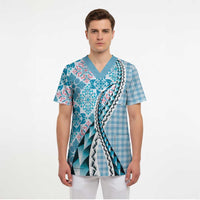 Aloha Vintage Palaka Floral Hawaiian Quilt Scrub Top Uliuli Motif - Polynesian Pride