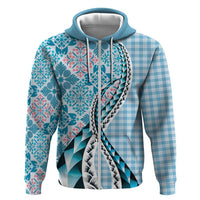 Aloha Vintage Palaka Floral Hawaiian Quilt Zip Hoodie Uliuli Motif - Polynesian Pride