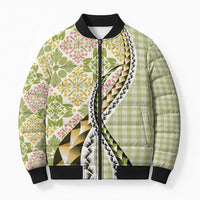 Aloha Vintage Palaka Floral Hawaiian Quilt Bomber Puffer Jacket Omaomao Motif - Polynesian Pride