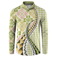 Aloha Vintage Palaka Floral Hawaiian Quilt Button Sweatshirt Omaomao Motif - Polynesian Pride