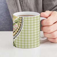 Aloha Vintage Palaka Floral Hawaiian Quilt Ceramic Mug Omaomao Motif - Polynesian Pride