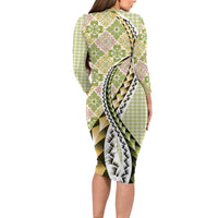 Aloha Vintage Palaka Floral Hawaiian Quilt Family Matching Long Sleeve Bodycon Dress and Hawaiian Shirt Omaomao Motif LT9 - Polynesian Pride