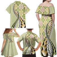 Aloha Vintage Palaka Floral Hawaiian Quilt Family Matching Off Shoulder Maxi Dress and Hawaiian Shirt Omaomao Motif - Polynesian Pride