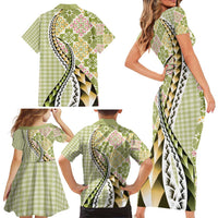Aloha Vintage Palaka Floral Hawaiian Quilt Family Matching Short Sleeve Bodycon Dress and Hawaiian Shirt Omaomao Motif LT9 - Polynesian Pride