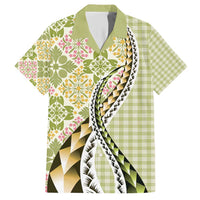 Aloha Vintage Palaka Floral Hawaiian Quilt Family Matching Short Sleeve Bodycon Dress and Hawaiian Shirt Omaomao Motif LT9 Dad's Shirt - Short Sleeve Lime - Polynesian Pride