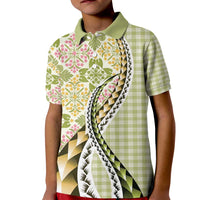 Aloha Vintage Palaka Floral Hawaiian Quilt Kid Polo Shirt Omaomao Motif - Polynesian Pride