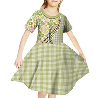 Aloha Vintage Palaka Floral Hawaiian Quilt Kid Short Sleeve Dress Omaomao Motif LT9 - Polynesian Pride