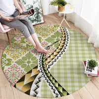 Aloha Vintage Palaka Floral Hawaiian Quilt Round Carpet Omaomao Motif - Polynesian Pride