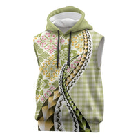 Aloha Vintage Palaka Floral Hawaiian Quilt Sleeveless Hoodie Omaomao Motif - Polynesian Pride