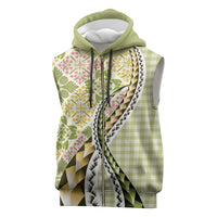 Aloha Vintage Palaka Floral Hawaiian Quilt Sleeveless Zip Hoodie Omaomao Motif LT9 Lime - Polynesian Pride