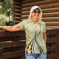 Aloha Vintage Palaka Floral Hawaiian Quilt Women Polo Shirt Omaomao Motif - Polynesian Pride