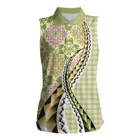 Aloha Vintage Palaka Floral Hawaiian Quilt Women Sleeveless Polo Shirt Omaomao Motif - Polynesian Pride