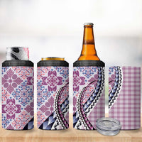 Aloha Vintage Palaka Floral Hawaiian Quilt 4 in 1 Can Cooler Tumbler Akala Motif - Polynesian Pride