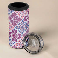 Aloha Vintage Palaka Floral Hawaiian Quilt 4 in 1 Can Cooler Tumbler Akala Motif - Polynesian Pride