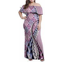 Aloha Vintage Palaka Floral Hawaiian Quilt Family Matching Off Shoulder Maxi Dress and Hawaiian Shirt Akala Motif - Polynesian Pride