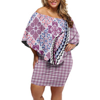 Aloha Vintage Palaka Floral Hawaiian Quilt Family Matching Off Shoulder Short Dress and Hawaiian Shirt Akala Motif - Polynesian Pride