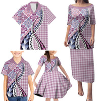 Aloha Vintage Palaka Floral Hawaiian Quilt Family Matching Puletasi and Hawaiian Shirt Akala Motif - Polynesian Pride