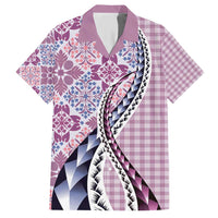Aloha Vintage Palaka Floral Hawaiian Quilt Family Matching Short Sleeve Bodycon Dress and Hawaiian Shirt Akala Motif LT9 Dad's Shirt - Short Sleeve Pink - Polynesian Pride