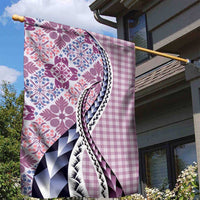 Aloha Vintage Palaka Floral Hawaiian Quilt Garden Flag Akala Motif - Polynesian Pride