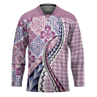 Aloha Vintage Palaka Floral Hawaiian Quilt Hockey Jersey Akala Motif - Polynesian Pride