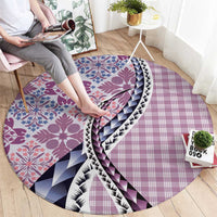 Aloha Vintage Palaka Floral Hawaiian Quilt Round Carpet Akala Motif - Polynesian Pride