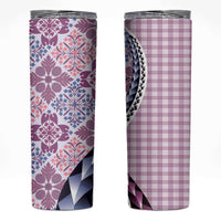 Aloha Vintage Palaka Floral Hawaiian Quilt Skinny Tumbler Akala Motif - Polynesian Pride