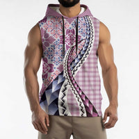 Aloha Vintage Palaka Floral Hawaiian Quilt Sleeveless Hoodie Akala Motif - Polynesian Pride