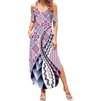 Aloha Vintage Palaka Floral Hawaiian Quilt Summer Maxi Dress Akala Motif - Polynesian Pride