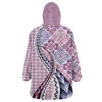 Aloha Vintage Palaka Floral Hawaiian Quilt Wearable Blanket Hoodie Akala Motif - Polynesian Pride