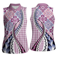 Aloha Vintage Palaka Floral Hawaiian Quilt Women Sleeveless Polo Shirt Akala Motif - Polynesian Pride