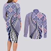 Aloha Vintage Palaka Floral Hawaiian Quilt Couples Matching Long Sleeve Bodycon Dress and Long Sleeve Button Shirt Poni Motif LT9 - Polynesian Pride