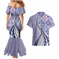 Aloha Vintage Palaka Floral Hawaiian Quilt Couples Matching Mermaid Dress and Hawaiian Shirt Poni Motif LT9 - Polynesian Pride