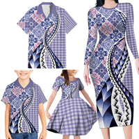 Aloha Vintage Palaka Floral Hawaiian Quilt Family Matching Long Sleeve Bodycon Dress and Hawaiian Shirt Poni Motif LT9 - Polynesian Pride