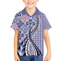 Aloha Vintage Palaka Floral Hawaiian Quilt Family Matching Off Shoulder Maxi Dress and Hawaiian Shirt Poni Motif - Polynesian Pride