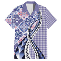 Aloha Vintage Palaka Floral Hawaiian Quilt Family Matching Short Sleeve Bodycon Dress and Hawaiian Shirt Poni Motif LT9 Dad's Shirt - Short Sleeve Purple - Polynesian Pride
