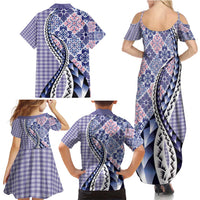 Aloha Vintage Palaka Floral Hawaiian Quilt Family Matching Summer Maxi Dress and Hawaiian Shirt Poni Motif - Polynesian Pride