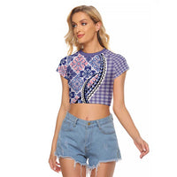 Aloha Vintage Palaka Floral Hawaiian Quilt Raglan Cropped T Shirt Poni Motif - Polynesian Pride