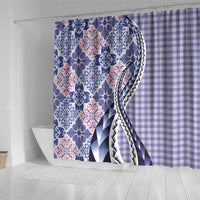 Aloha Vintage Palaka Floral Hawaiian Quilt Shower Curtain Poni Motif - Polynesian Pride