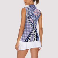 Aloha Vintage Palaka Floral Hawaiian Quilt Women Sleeveless Polo Shirt Poni Motif - Polynesian Pride