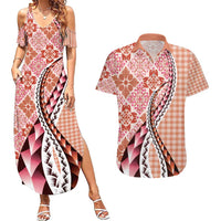 Aloha Vintage Palaka Floral Hawaiian Quilt Couples Matching Summer Maxi Dress and Hawaiian Shirt Ulaula Motif LT9 Red - Polynesian Pride