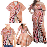 Aloha Vintage Palaka Floral Hawaiian Quilt Family Matching Off Shoulder Maxi Dress and Hawaiian Shirt Ulaula Motif - Polynesian Pride