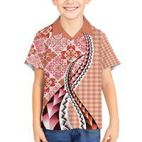 Aloha Vintage Palaka Floral Hawaiian Quilt Family Matching Short Sleeve Bodycon Dress and Hawaiian Shirt Ulaula Motif LT9 Son's Shirt Red - Polynesian Pride