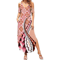 Aloha Vintage Palaka Floral Hawaiian Quilt Family Matching Summer Maxi Dress and Hawaiian Shirt Ulaula Motif - Polynesian Pride