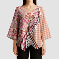 Aloha Vintage Palaka Floral Hawaiian Quilt Kimono Sleeve Blouse Ulaula Motif - Polynesian Pride