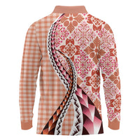 Aloha Vintage Palaka Floral Hawaiian Quilt Long Sleeve Polo Shirt Ulaula Motif - Polynesian Pride