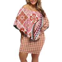 Aloha Vintage Palaka Floral Hawaiian Quilt Off Shoulder Short Dress Ulaula Motif - Polynesian Pride