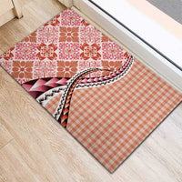 Aloha Vintage Palaka Floral Hawaiian Quilt Rubber Doormat Ulaula Motif - Polynesian Pride