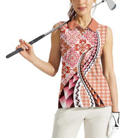 Aloha Vintage Palaka Floral Hawaiian Quilt Women Sleeveless Polo Shirt Ulaula Motif - Polynesian Pride