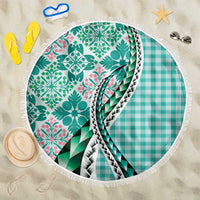 Aloha Vintage Palaka Floral Hawaiian Quilt Beach Blanket Polu Motif - Polynesian Pride