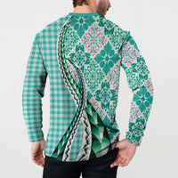 Aloha Vintage Palaka Floral Hawaiian Quilt Button Sweatshirt Polu Motif - Polynesian Pride